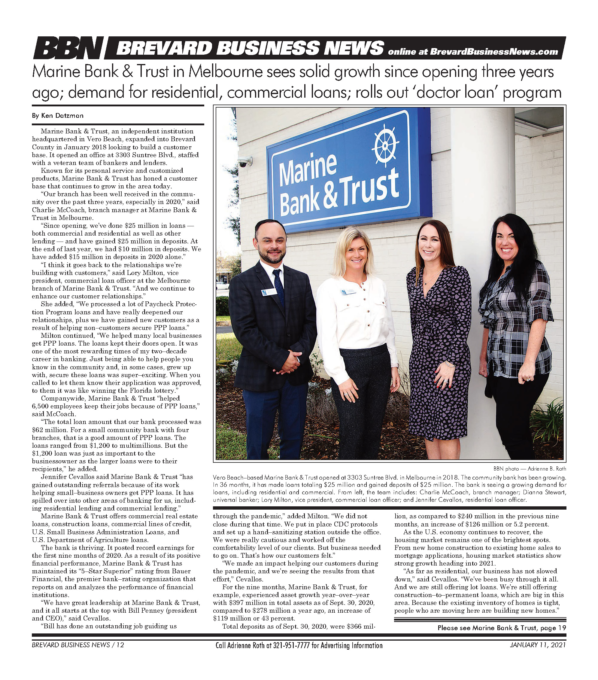 Marine Bank in Melbourne Has Grown Since 2018 BBN News Article Page 1