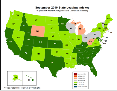 September 2019 State Leading Indexes map